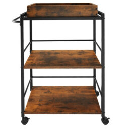 Tectake Drinks Trolley Worcester - 3 Shelves And Removable Tray, 4 Swivel Castors With Parking Brake - Industrial Wood Dark, Rustic - thumbnail 3