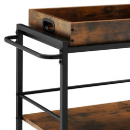 Tectake Drinks Trolley Worcester - 3 Shelves And Removable Tray, 4 Swivel Castors With Parking Brake - Industrial Wood Dark, Rustic - thumbnail 8
