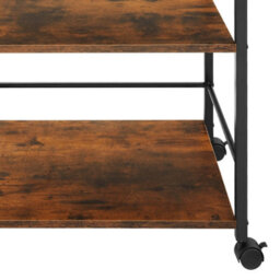 Tectake Drinks Trolley Worcester - 3 Shelves And Removable Tray, 4 Swivel Castors With Parking Brake - Industrial Wood Dark, Rustic - thumbnail 9