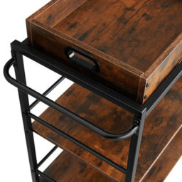 Tectake Drinks Trolley Worcester - 3 Shelves And Removable Tray, 4 Swivel Castors With Parking Brake - Industrial Wood Dark, Rustic - thumbnail 7