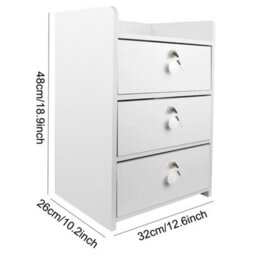 White Mdf 3-Drawer Lockable Bedside Table Nightstand With Storage, 48Cm Height - thumbnail 2