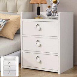 White Mdf 3-Drawer Lockable Bedside Table Nightstand With Storage, 48Cm Height - thumbnail 1