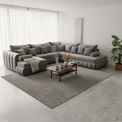 Stratus Interiors Oyster Large U Shape Sofa Open Ended Velvet Fabric Chaise - image 1