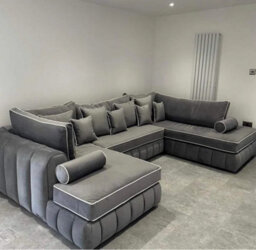 Stratus Interiors Oyster Large U Shape Sofa Open Ended Velvet Fabric Chaise - thumbnail 3