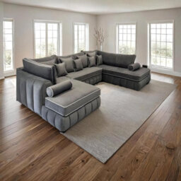 Stratus Interiors Oyster Large U Shape Sofa Open Ended Velvet Fabric Chaise - thumbnail 2