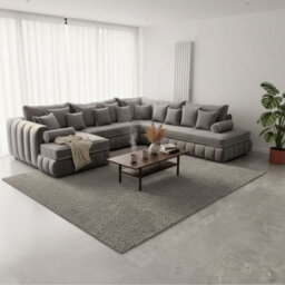 Stratus Interiors Oyster Large U Shape Sofa Open Ended Velvet Fabric Chaise - thumbnail 1