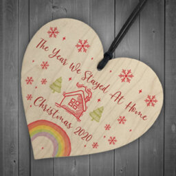 Red Ocean Year We Stayed At Home Christmas Tree Bauble Wood Heart Lockdown Family Gift - thumbnail 6