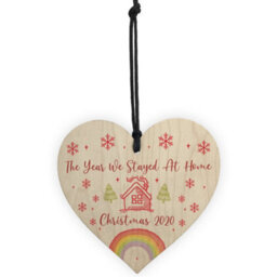Red Ocean Year We Stayed At Home Christmas Tree Bauble Wood Heart Lockdown Family Gift - thumbnail 5
