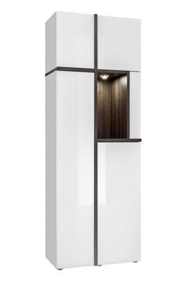 Arte Cross Tall Display Cabinet W700mm H1950mm D400mm - White Gloss & Elm With Led Lighting And Push-To-Open Doors - image 1