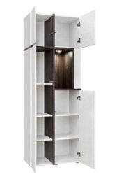 Arte Cross Tall Display Cabinet W700mm H1950mm D400mm - White Gloss & Elm With Led Lighting And Push-To-Open Doors - thumbnail 2