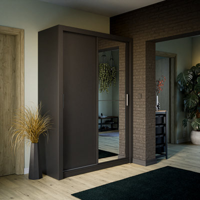 Arte Lux Iv Sliding Door Mirrored Wardrobe (H2150mm W1500mm D600mm) - Black Matt - image 1