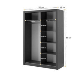 Arte Lux Iv Sliding Door Mirrored Wardrobe (H2150mm W1500mm D600mm) - Black Matt - thumbnail 4