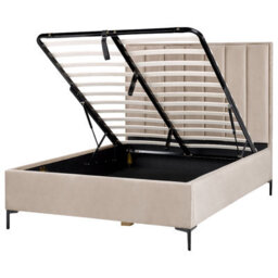 Beliani Ottoman Bed Velvet Sezanne 140 X 200 Cm (Eu Double) Taupe - thumbnail 1