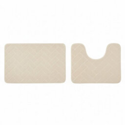 2 Piece Block Design Memory Foam Bath Mat Set Soft Absorbent Non-Slip Bathroom Cream - thumbnail 2