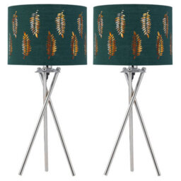First Choice Lighting Set Of 2 Tripod Table Lamps With Dark Green Fern Cut Out Shades - thumbnail 1
