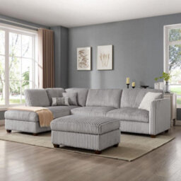 Home Detail Ben Left-Hand Facing Corner Sofa With Footstool, Grey Teddy Jumbo Cord - thumbnail 1