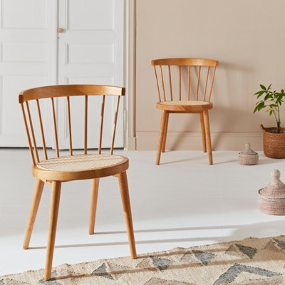 Sweeek - Pair Of Wood And Cane Dining Chairs Natural 54X54X76.5 Cm - Nora - image 1
