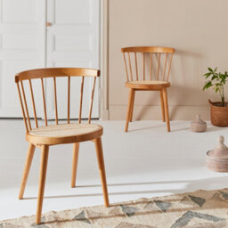 Sweeek - Pair Of Wood And Cane Dining Chairs Natural 54X54X76.5 Cm - Nora - thumbnail 5