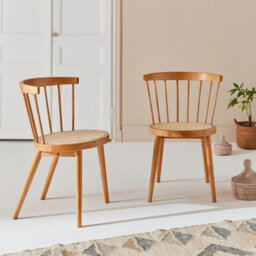 Sweeek - Pair Of Wood And Cane Dining Chairs Natural 54X54X76.5 Cm - Nora - thumbnail 6