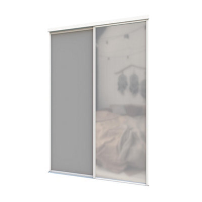 A-Class Sliding Doors Set Of 2 Dark Grey & Mirror Sliding Wardrobe Door Kit, White Frame & Tracks, Opening Height (H) 225-226Cm & Width (W) 119-120Cm - image 1