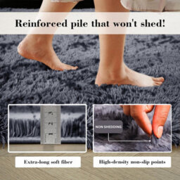 Aspire Homeware Non-Slip Tie Dye Grey Shaggy Rug Soft Fluffy Doormat, (L)80Cm X (W)50Cm - thumbnail 4