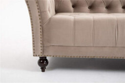 D Pro T Homeware Handmade Chesterfield 3-Seater, 2-Seater, & 1.5-Seater Beige Velvet Sofa Set - thumbnail 4