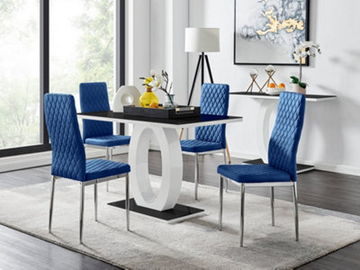 Furniturebox Uk Giovani 4 Black Dining Table & 4 Navy Velvet Milan Chairs - image 1