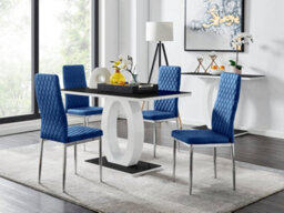 Furniturebox Uk Giovani 4 Black Dining Table & 4 Navy Velvet Milan Chairs - thumbnail 1