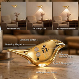 Amorly 2 Pack Gold Motion Sensor Night Lights, Rechargeable Cordless Magnetic Wall Lamp,for Hallway, Bathroom, Stairway, Entryway - thumbnail 2