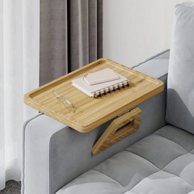 Wood Bamboo Sofa Arm Tray Table Chair Rest Organiser Couch Remote Storage Holder Desk - image 1