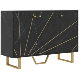 Wyld Haus Suno Black Marble-Effect Sideboard With Gold-Tone Metal Legs, 3 Doors, 107Cm - thumbnail 2