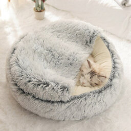 Living And Home Grey Faux Fur Cotton Pad Cat Bed Dia 400 mm - thumbnail 2