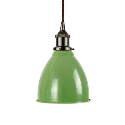 Mint Green Classic Small Pantry Metal Painted Dome Pendant Light With Black Nickel Lamp Holder And Brown Twisted Cable - Se Home