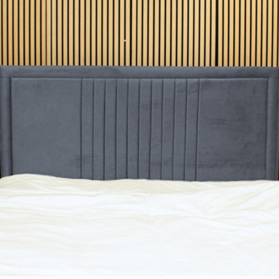 "Urban Textures - Veneto Luxury 20"" High Plush Velvet Fabric Upholstered Line Headboard - Steel" - image 1
