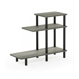 Walplus Furinno Turn-N-Tube 3-Tier Sofa Side Table, French Oak Grey/black - thumbnail 4