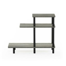 Walplus Furinno Turn-N-Tube 3-Tier Sofa Side Table, French Oak Grey/black - thumbnail 5