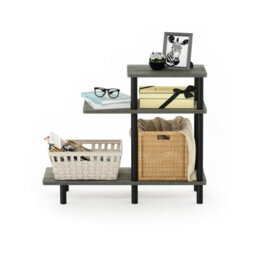Walplus Furinno Turn-N-Tube 3-Tier Sofa Side Table, French Oak Grey/black - thumbnail 3