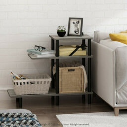Walplus Furinno Turn-N-Tube 3-Tier Sofa Side Table, French Oak Grey/black