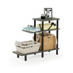 Walplus Furinno Turn-N-Tube 3-Tier Sofa Side Table, French Oak Grey/black - thumbnail 2