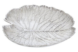 Orsina Large Silver Finish Lotus Leaf Plate, Cast Aluminium With Detailed Veining, Ideal For Displaying Jewelry - thumbnail 3