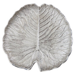 Orsina Large Silver Finish Lotus Leaf Plate, Cast Aluminium With Detailed Veining, Ideal For Displaying Jewelry - thumbnail 2
