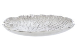 Orsina Large Silver Finish Lotus Leaf Plate, Cast Aluminium With Detailed Veining, Ideal For Displaying Jewelry - thumbnail 1