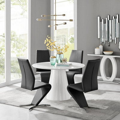 Furniturebox Uk Palma White High Gloss Round Dining Table & 4 Black Willow Chairs - image 1