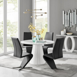 Furniturebox Uk Palma White High Gloss Round Dining Table & 4 Black Willow Chairs - thumbnail 1