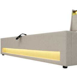 Abrihome Modern 6Ft Super King Bed With Led Lights, Usb Charging & Storage Headboard, 180X200Cm, Beige Linen - thumbnail 9