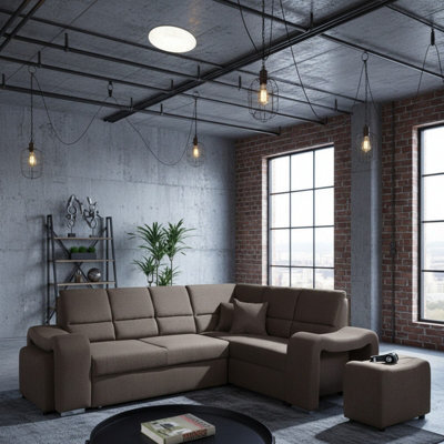 Wakiki Corner Sofa Bed With Two Ottomans Foam Wave Springs Wooden Frame Storage 260X96X190Cm Brown Right - image 1