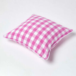 Homescapes Pink Block Check Cotton Gingham Cushion Cover, 45 X 45 Cm - thumbnail 4