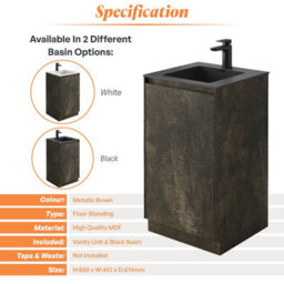 Plum&clay Rigel Metallic Brown Floor Standing Bathroom Vanity Unit With Black Basin (W)500mm (H)850mm - thumbnail 4