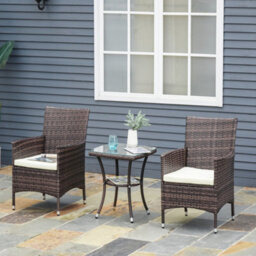 Outsunny 2 Pieces Outdoor Rattan Armchair Garden Dining Chair Set Brown - thumbnail 1