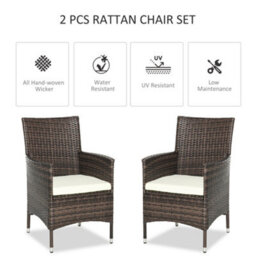Outsunny 2 Pieces Outdoor Rattan Armchair Garden Dining Chair Set Brown - thumbnail 4